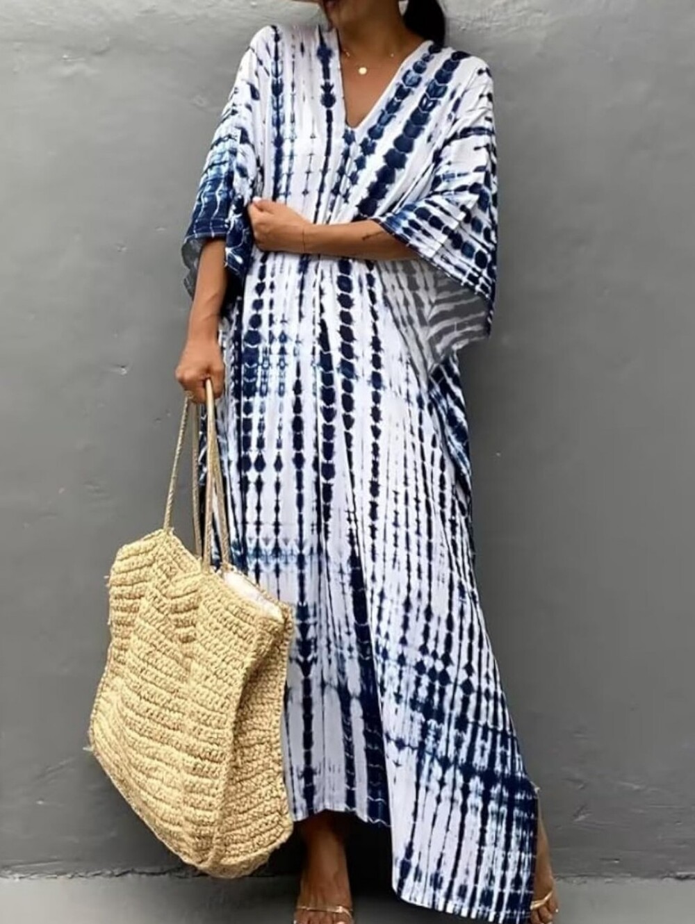 Style Park 1 NWT  Tie-Dye V-Neck Swim Cover-Up Kaftan Dress.